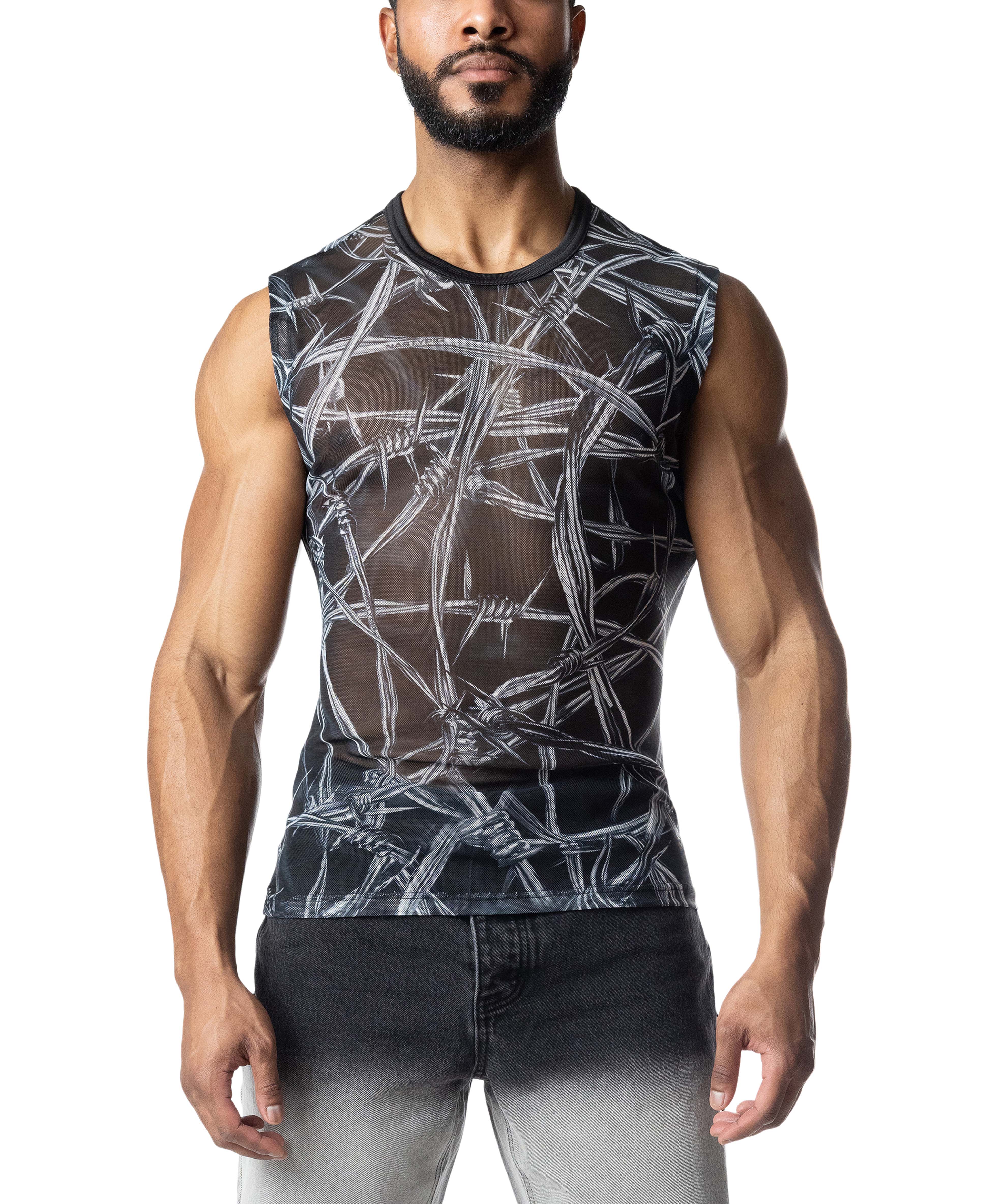 Barbed Wire Sleeveless Shirt  - Black - Image 4