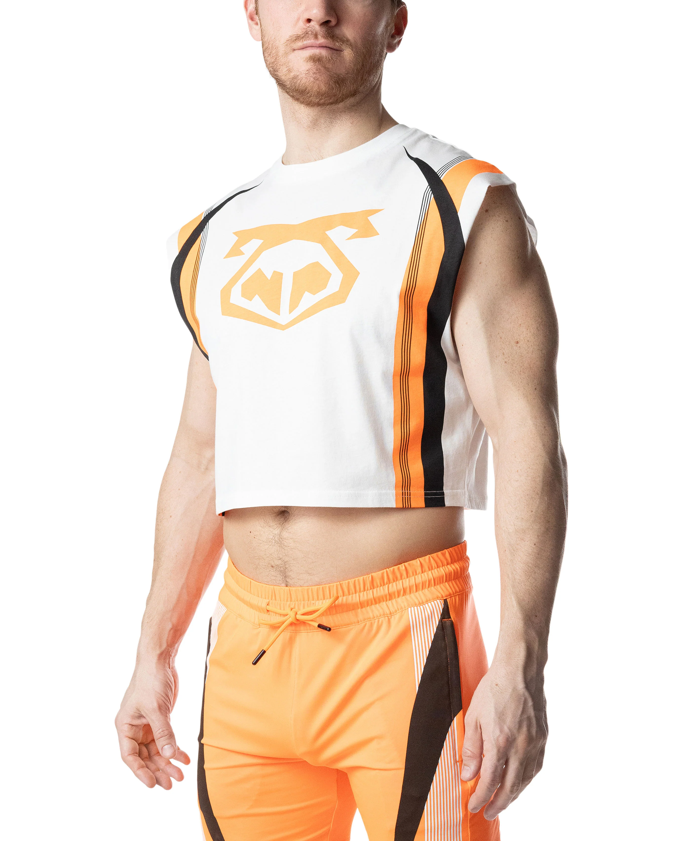 Hyper Crop Top - White/Vibrant Orange/Black - Image 3
